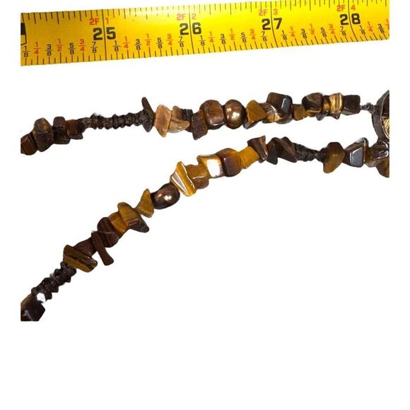 Vintage Double Strand Tigers Eye Sterling Silver Necklace Rose Carved Clasp 28" - Picture 6 of 8